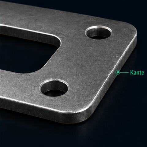 Metallbauteil mit Bohrungen und einer markierten Schnittkante
